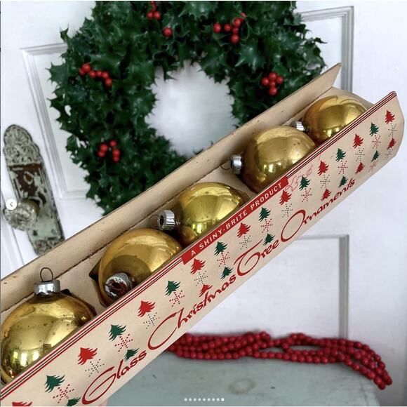 ONE RANDOM BOX Vintage Shiny Brite Fanci Pak Carton Glass Ornament Box Gold Ball - Picture 9 of 9